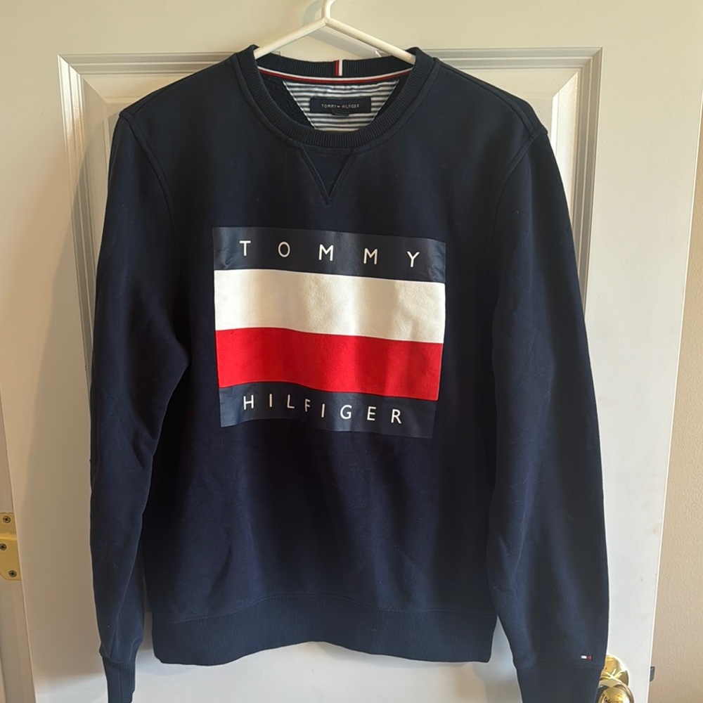 Tommy Hilfiger Blue and Red Crewneck Sweater
